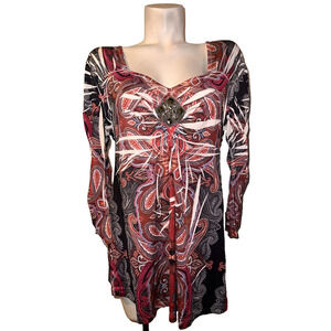 STYLE & CO. Top Size XL Paisley Sublimation V-neck Embellished 3/4 Sleeve Shirt